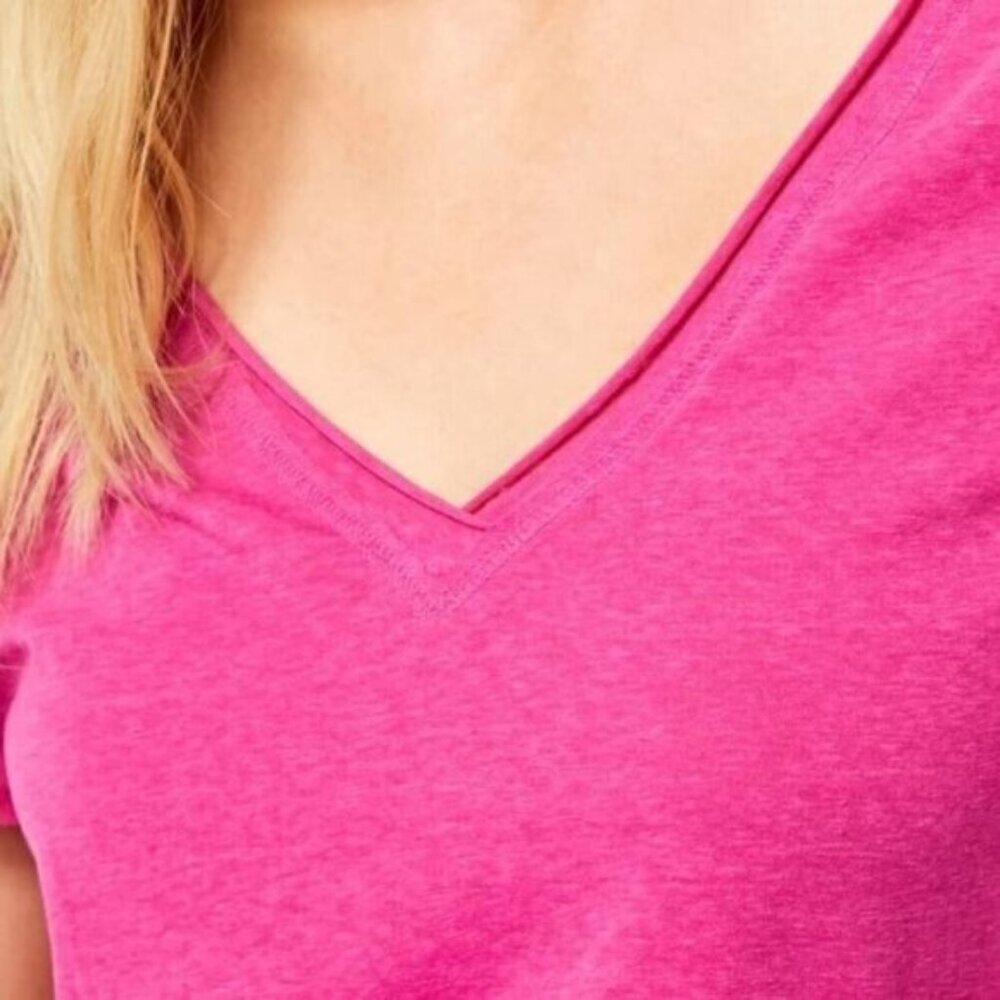 Free People ✦ Bright Pink Button‑Down Blouse ✦ Flutter Sleeve V‑Neck Sheer Strip - Picture 6 of 10